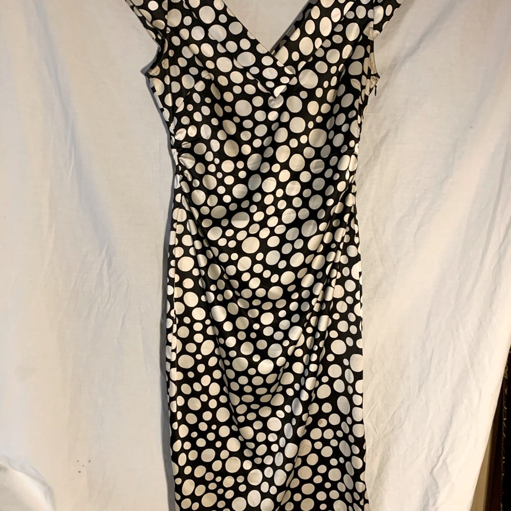 Maggie London Satin Polka Dotted Ruched dress 10